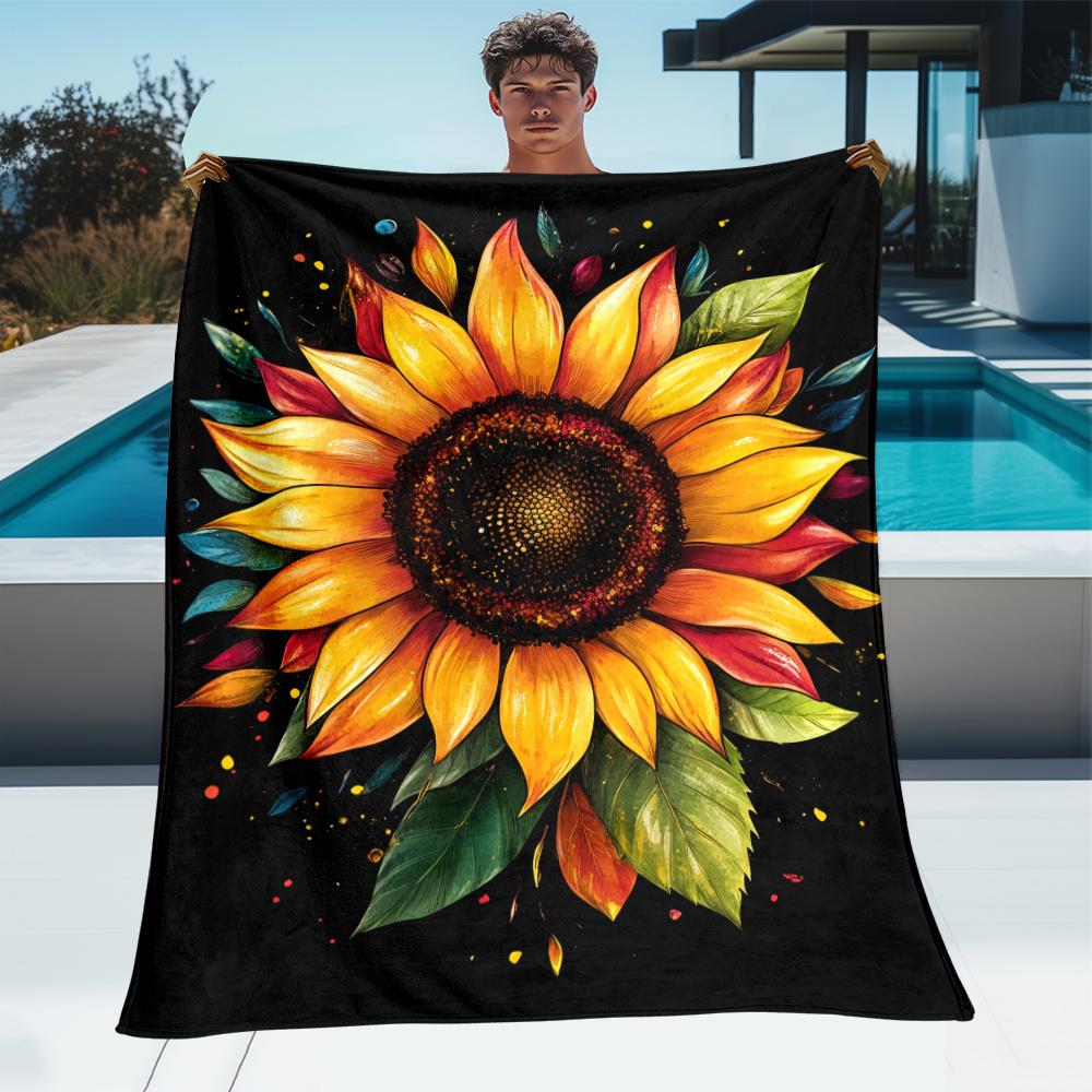 1pc Sunflower Floral Fleece Blanket Artistic Nature Design Soft Cozy Throw Home Decor Bedding Gift for Sunflower Lovers