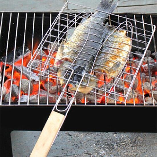 Pinza Rete Griglia Staffa Classica a Forma di Pesce per Arrosto Pesce Pratico Manico Lungo Barbecue Casalingo