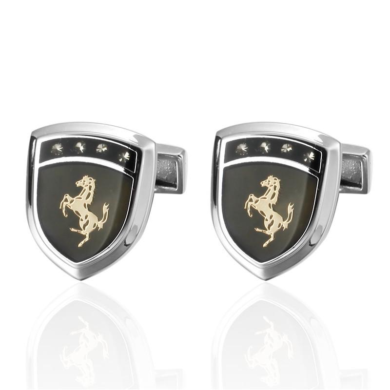 

Men s Premium Enamel Shield Horse Crystal Cufflinks чёрный