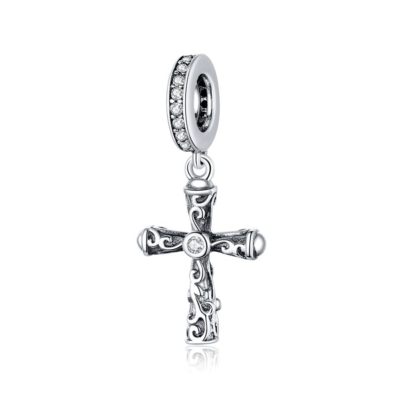 WOSTU 925 Silver Vintage Gothic Black Rose Flower Heart Beads, Retro Pearl Pendant Rainbow Charms Fit DIY Jewelry Make