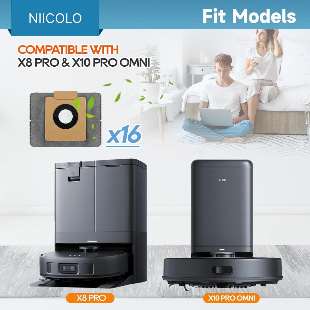 Replacement Dust Bags for NIICOLO Eufy X8 Pro / X10 Pro Omni Robot Vacuum Cleaner (10-Pack)