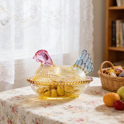 Doceira de Vidro em Forma de Galinha Galinha no Ninho Prato de Sobremesa com Tampa Tigela de Lanche Engraçada para Frutas Saladas Decoração de Mesa para Casa