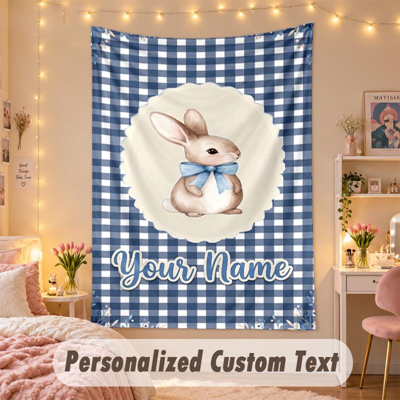 Custom Personalized Tapestry,Peter Rabbit Print Custom Name Text Wall Art Hanging for Bedroom