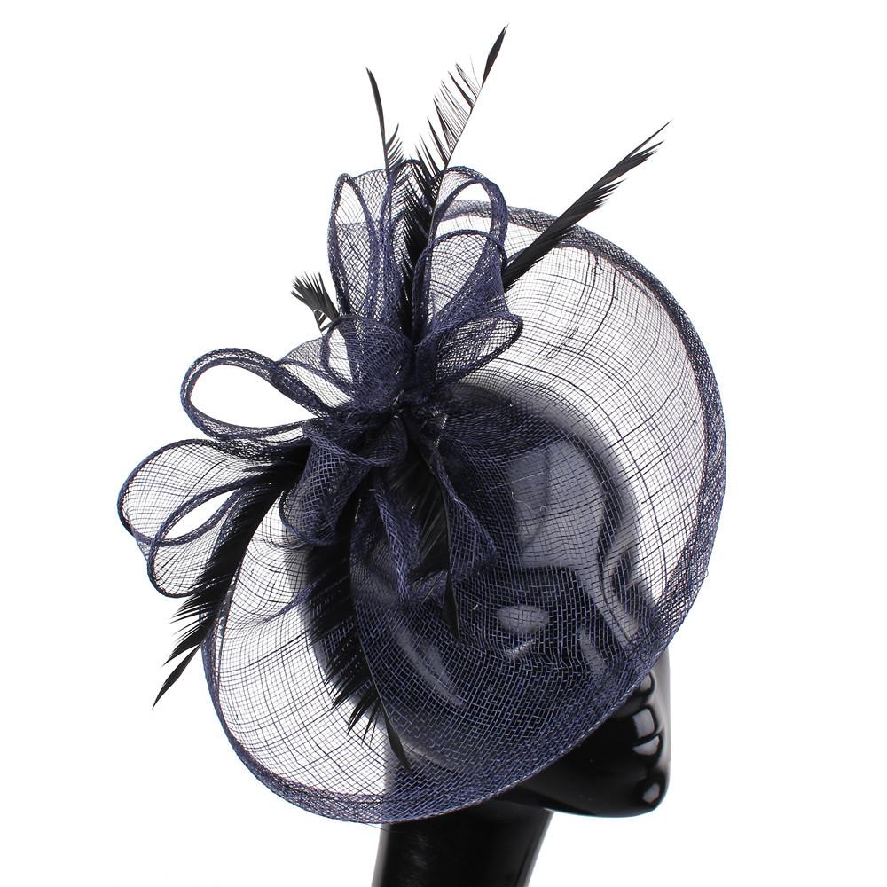 

Vintage Navy Blue Headdress Birthday Party Party Top Hat Socialite Lady Church Hat Hemp Headdress темно-синий