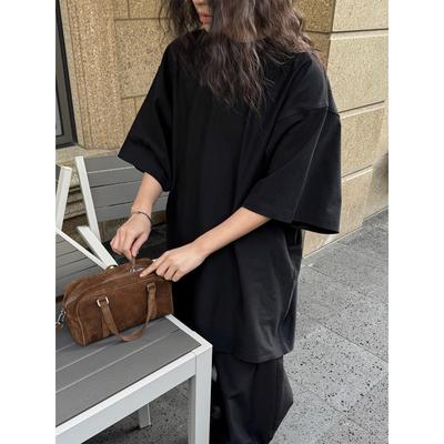 Louvre Spring Oversized Basic Solid Color Drop Shoulder T-shirt for Women