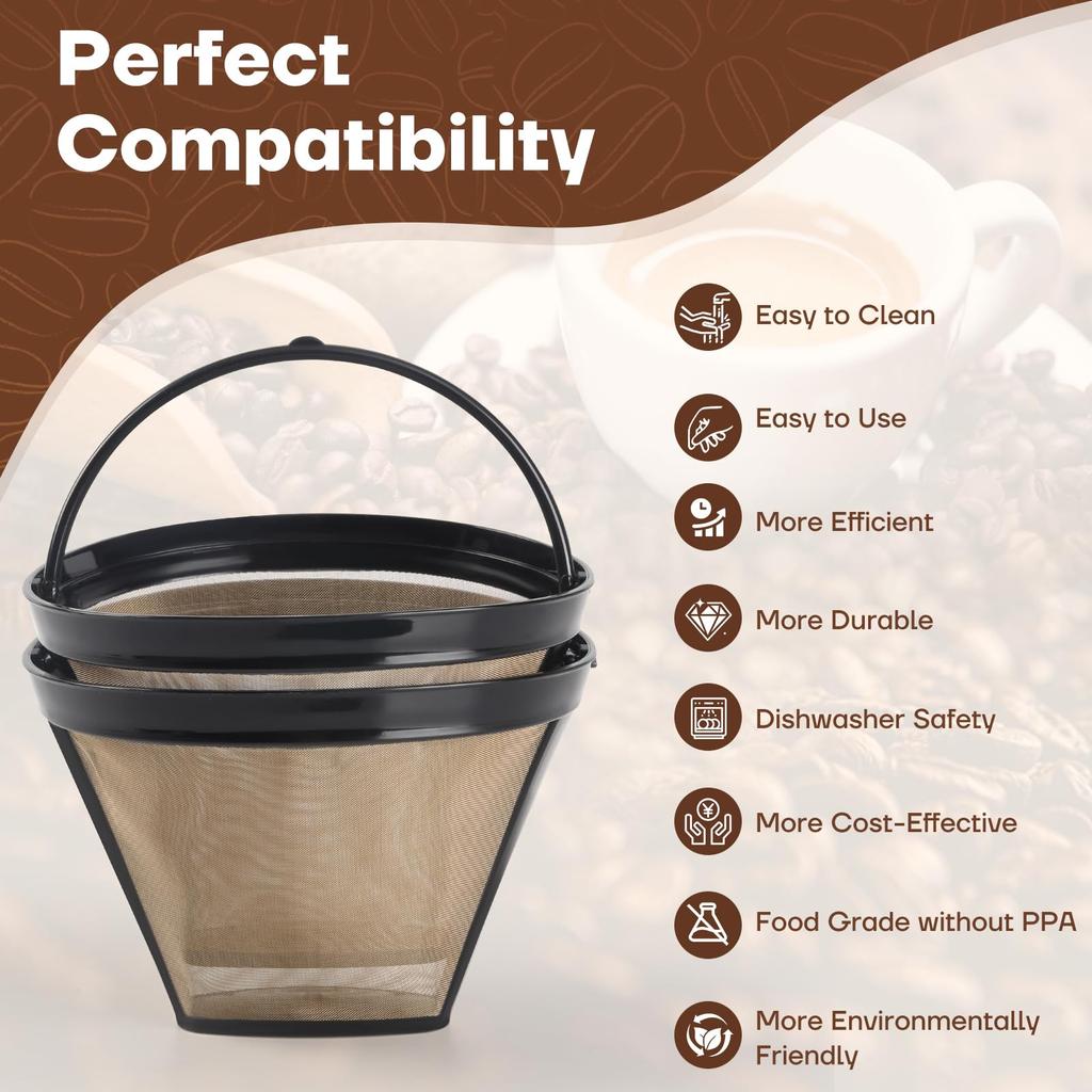 Reusable Espresso Filter Basket Refillable Cone Coffee Maker Filters for Ninja Coffee Bar Brewer Accessory Easy-Clean Cup & Pad