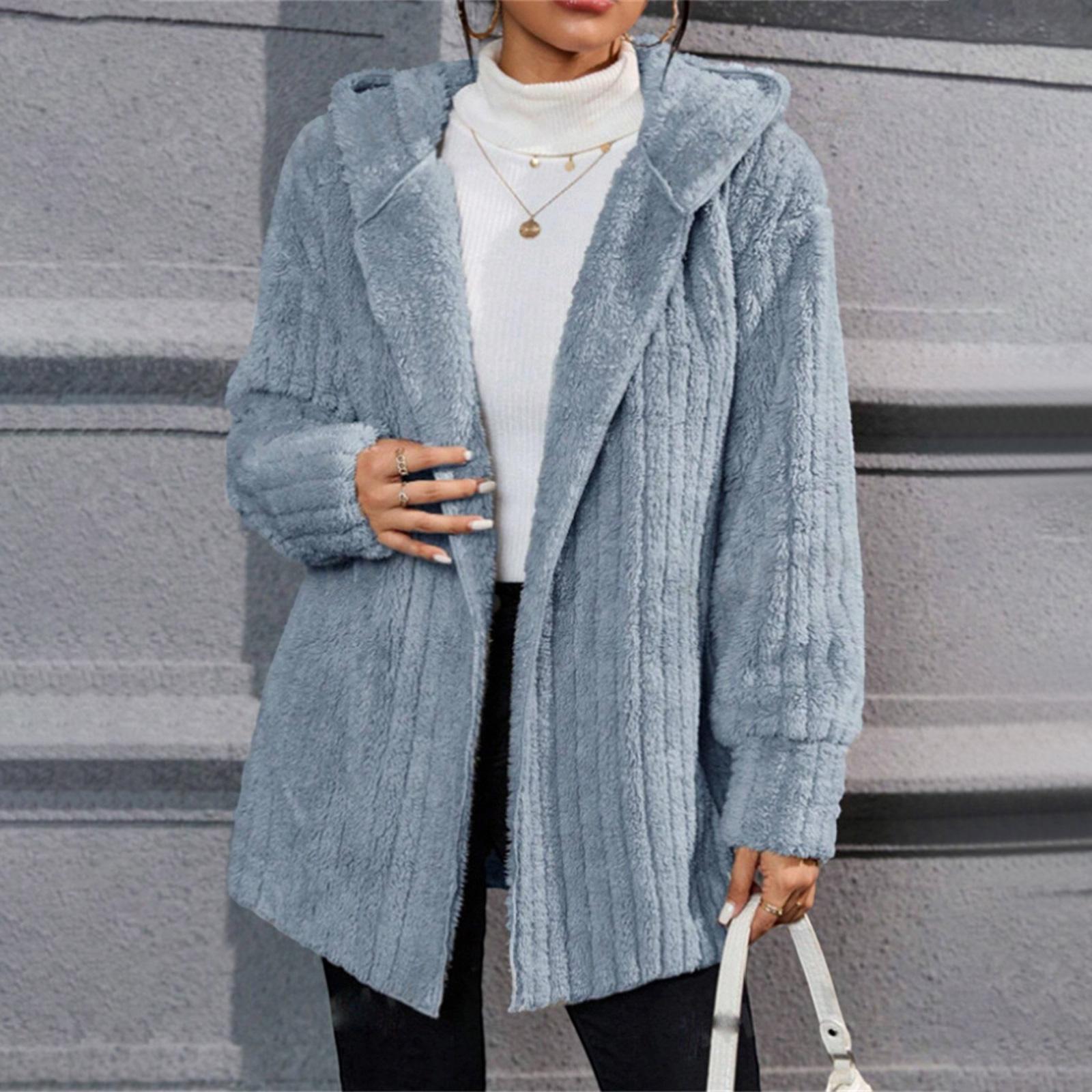 

Женский модный повседневный теплый кардиган-куртка с капюшоном из двустороннего флиса в вертикальную полоску L