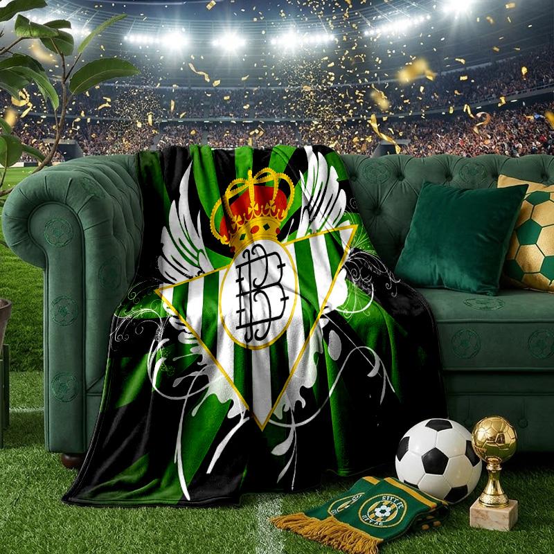 Real Betis Crest Artwork Throws Blanket Flannel Blankets Plush for Couch Bed Gifts for Men Women Travel picnic blanket Christmas fan gifts