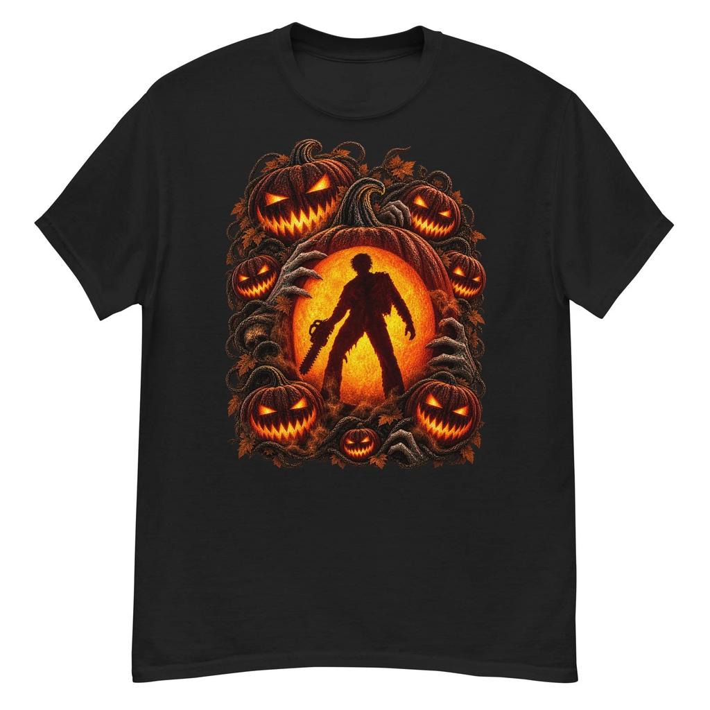 HALLOWEEN EVIL DEAD T-SHIRT Fiery Jack o Lantern Horror Silhouette Vintage Black