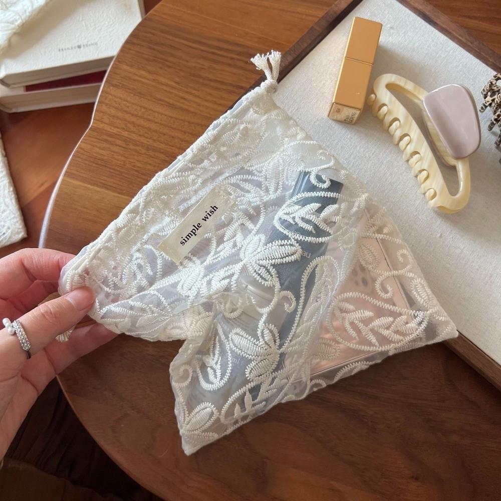 Creative Lace-Cutout Embroidered Drawstring Storage Bag Multi-Purpose Retro Storage Pouch Single Layer Organizer Travel