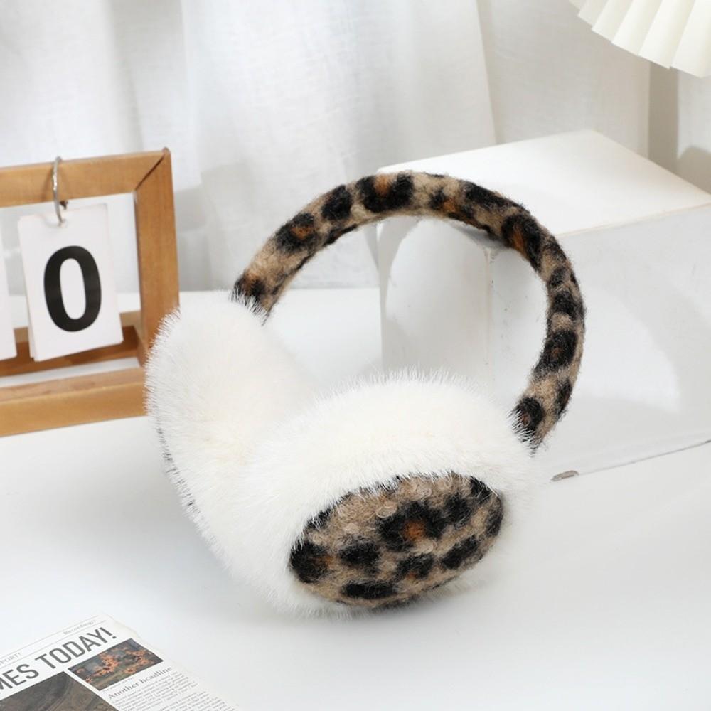 Windproof Foldable Ear Warmers Leopard Print Plush Ear Muffs  Cold Weather Protection