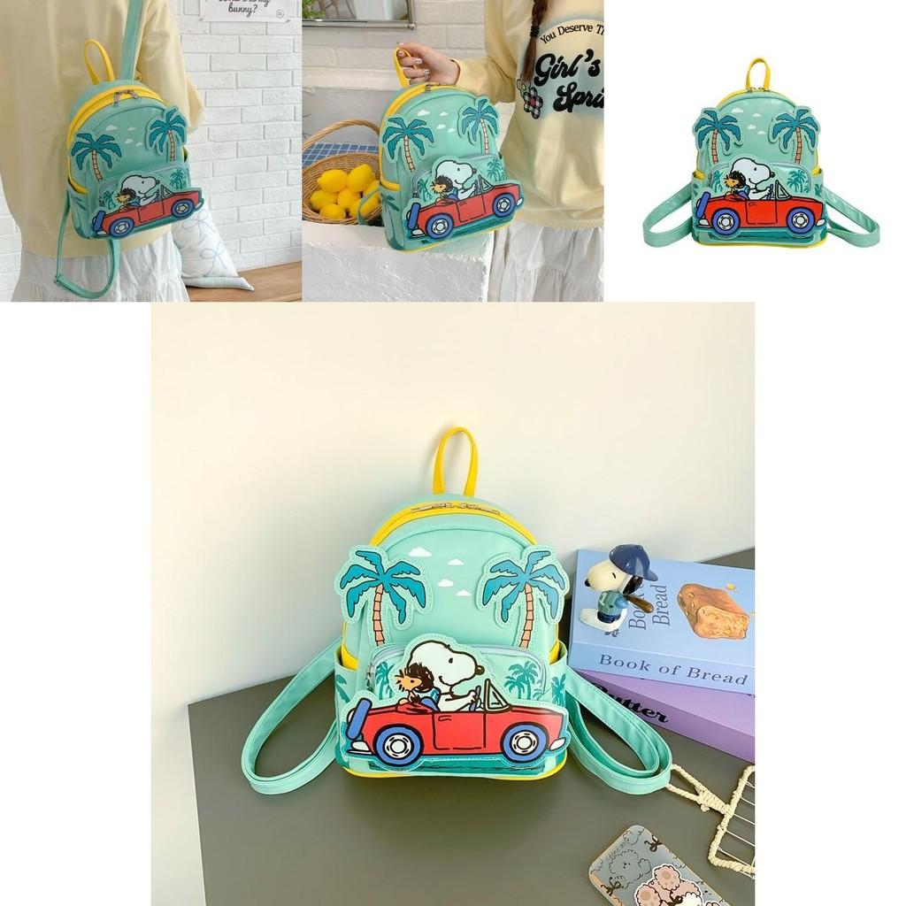 Cartoon Snoopy Pu Material Backpack With Zipper Closure For Casual Travel And Kids