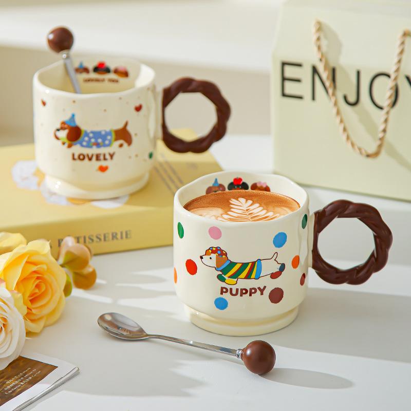 Creative cute cartoon sausage cup ceramic cup high value mug couple cup household drinking cup