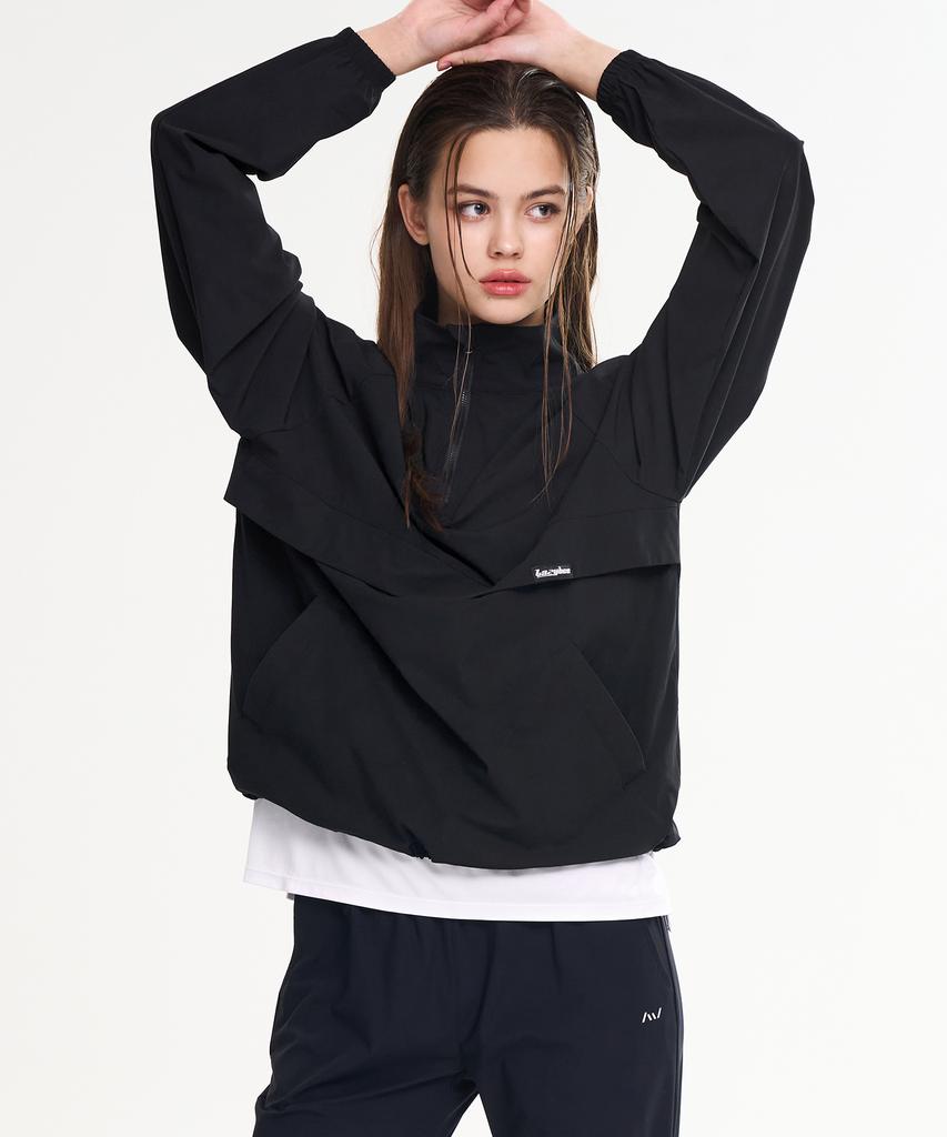Lazybee [Summer] Airlight Stretch Multisport Running Windbreaker Anorak Jacket Top W Black