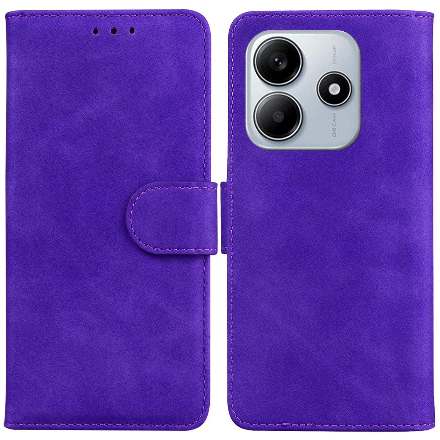 

For Xiaomi Redmi Note 14 5G Case Solid Color Leather Wallet Phone Cover Purple