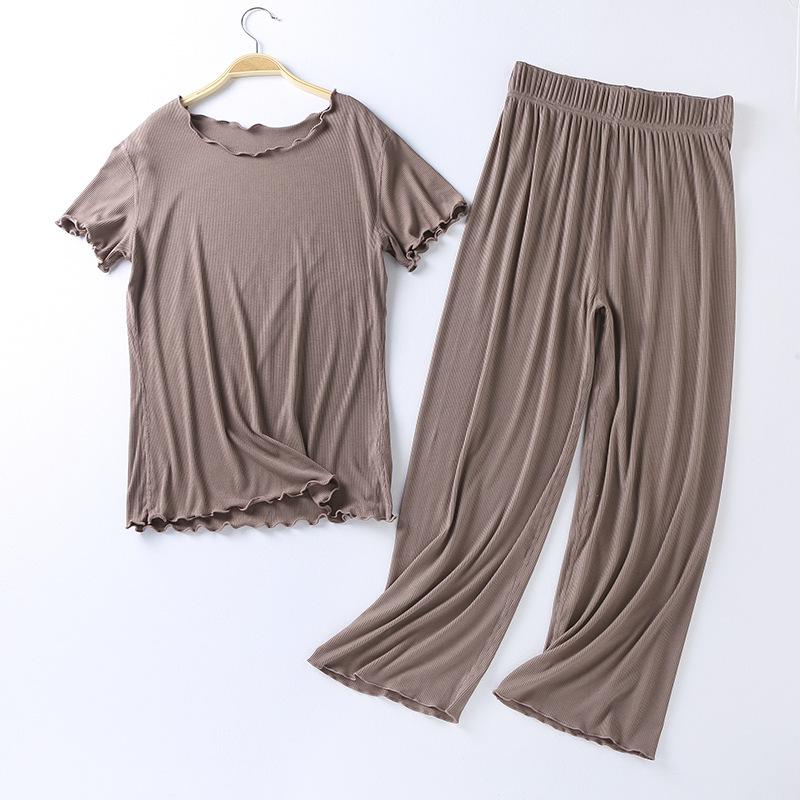 Japanese Summer Ladies Cotton Modal Short-sleeved Nine-point Pants Suit Home Service Suit Women's Large Size Home