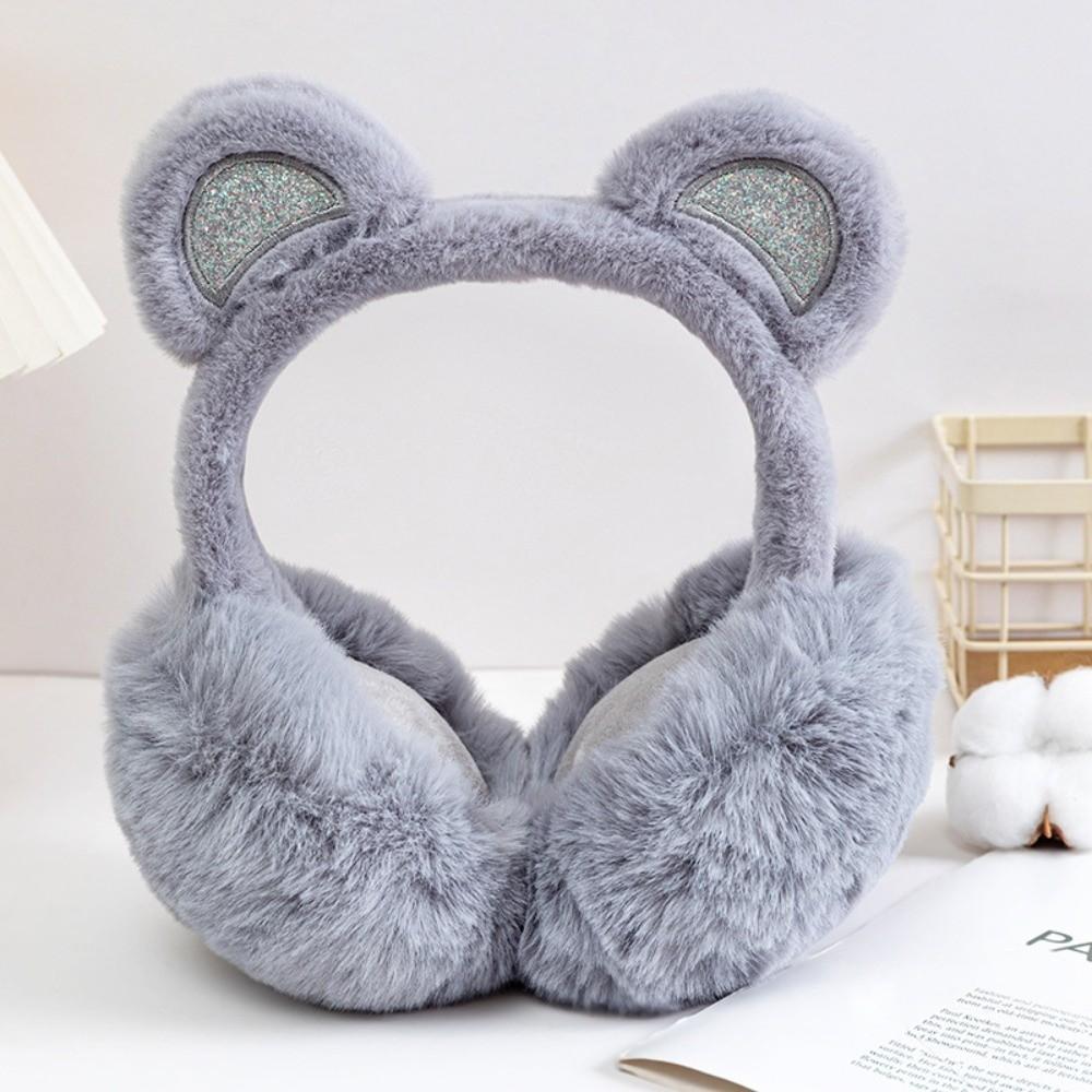 Anti-Freeze Sequins Bear Ear Earmuffs Plush Winter Ear Muffs Cute Ear Cover  for Women Girls