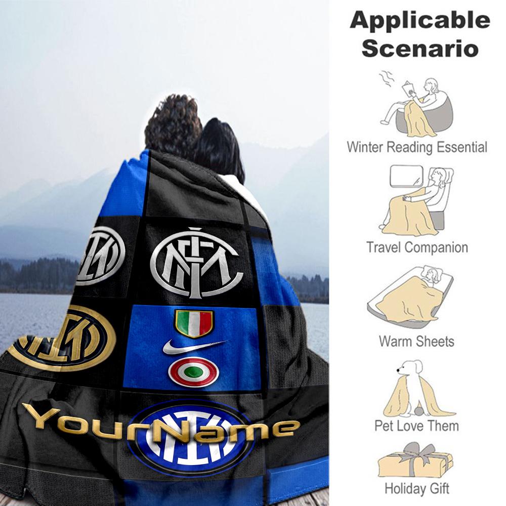 Inter Milan Personalized Name Blanket Throw Customizable Blanket Warmthful Decor Throw For Chair Couch Nap Picnics All-Season Use