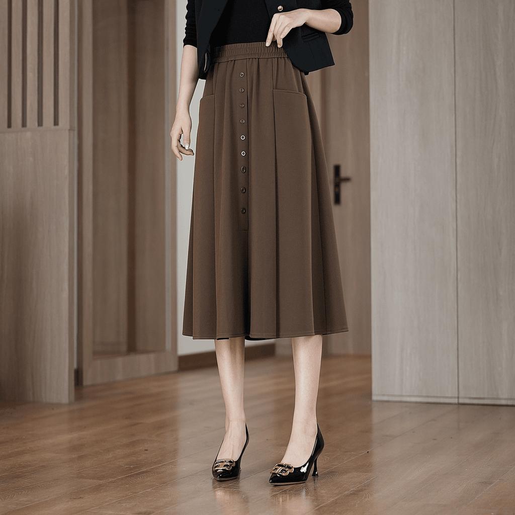 Black Suit Half Skirt, Women's Mid Length Umbrella Skirt Plus Size Skirt Spring and Autumn High Waist A-line Skirt