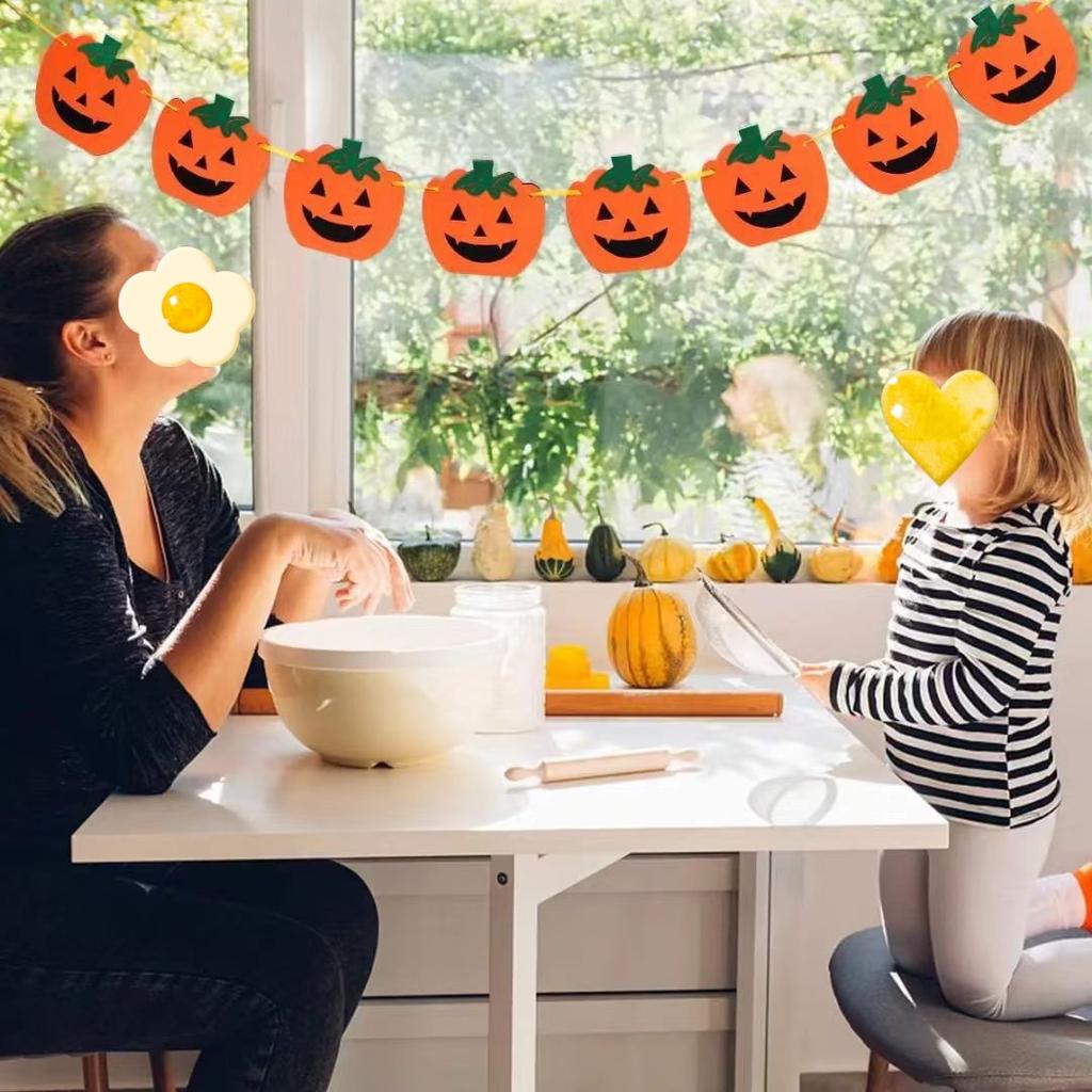 1PC  Felt Halloween Pumpkin Flag Non-woven Fabric Party Decoration Felt Flag,Suitable for Indoor and Outdoor Atmosphere Decorati