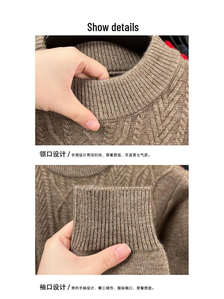 Men's Thick Warm Knitted Sweater, Half-High Collar, Winter Casual Mid-Age Dad Base Layer