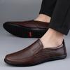 Men's Leather Casual Shoes Breathable Hollow Slip on Lazy Driving Shoes Office Fashion Shoes