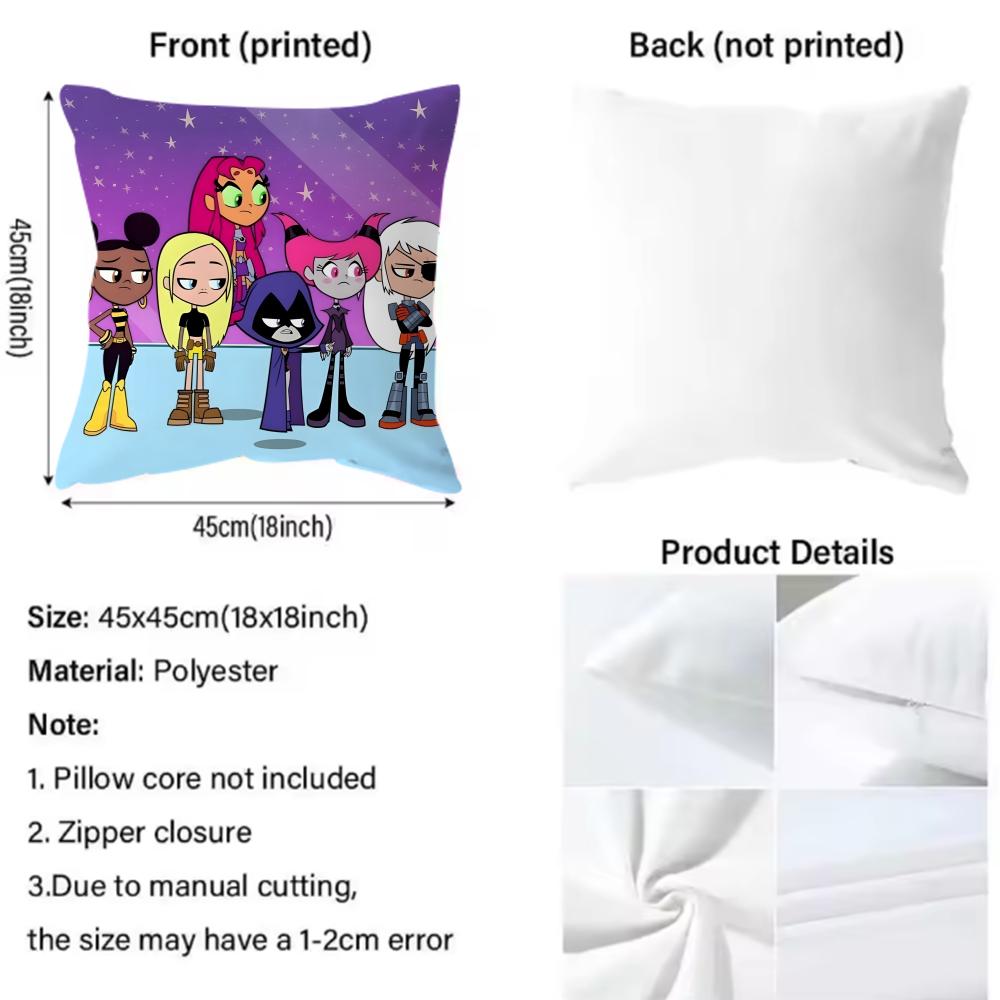 anime Teen Titans Go! Cushion Cover Comfortable Reversible Pillow Cover Ideal for Car Sofa Bedroom & Beyond