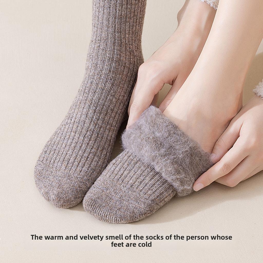 Wool Pile-up Socks for Women in Autumn and Winter, Thick and Warm, Mid-length, Suitable for All Occasions, Pure Color, Anti-chill and Insulation Socks