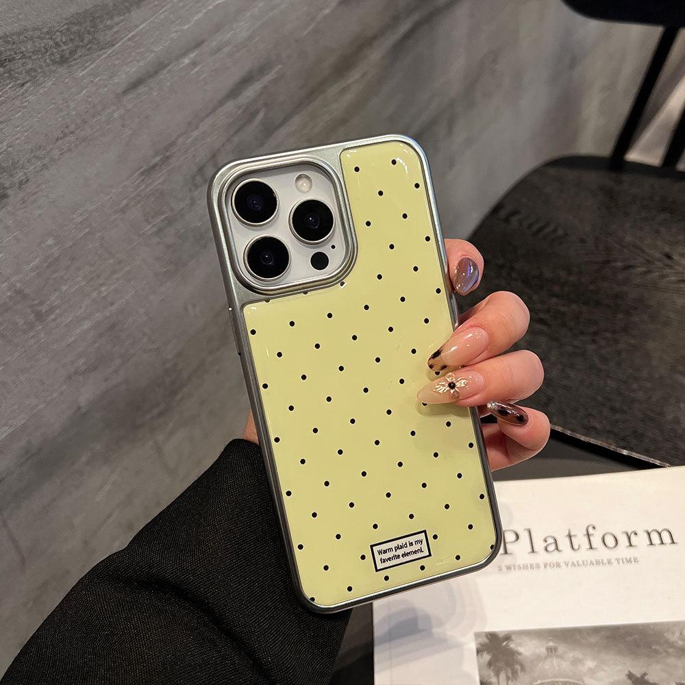Applicable To Apple 17promax Mobile Phone Case Full Screen Polka Dot iPhone16/15/14 Electroplated Silver Edge Epoxy Case 13