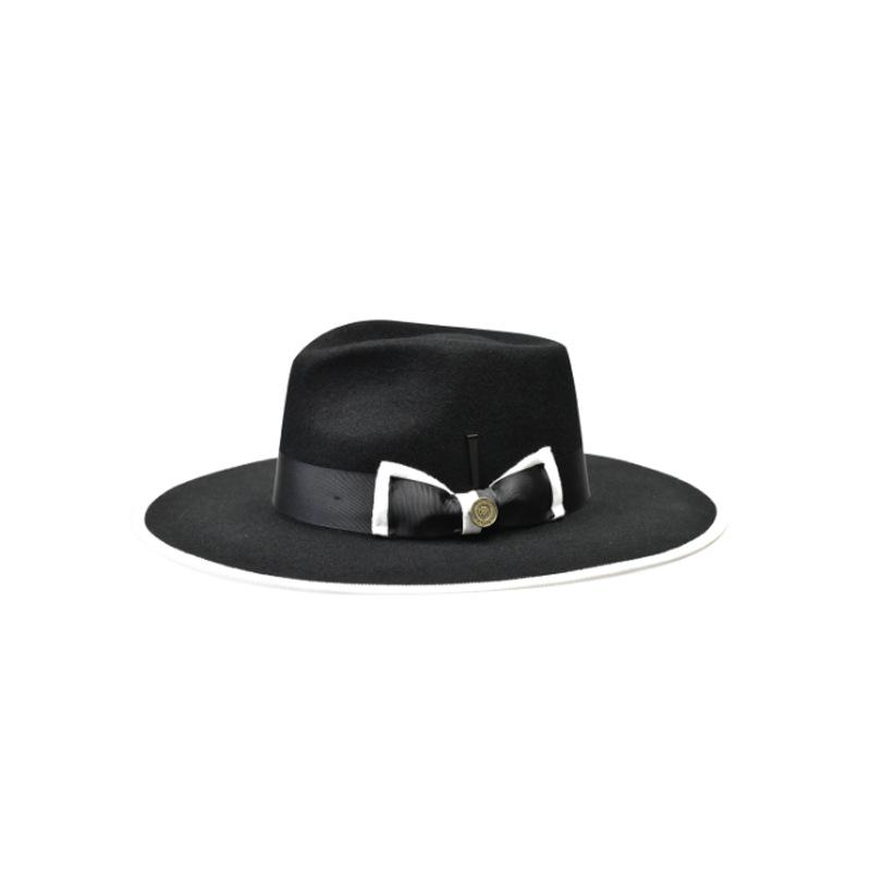 Factory Direct Sales Hot-Selling Bow Webbing Decorative Wool Top Hat Versatile Men'S And Women'S Pure Wool Felt Hat