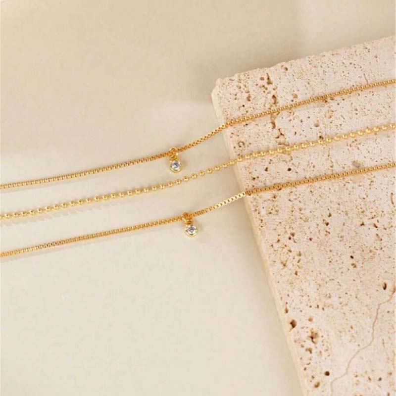 Boho Gold Color Round Crystal Pendant Necklace For Women Vintage Metal Multilayer Geometric Chain Necklace Jewelry Gift