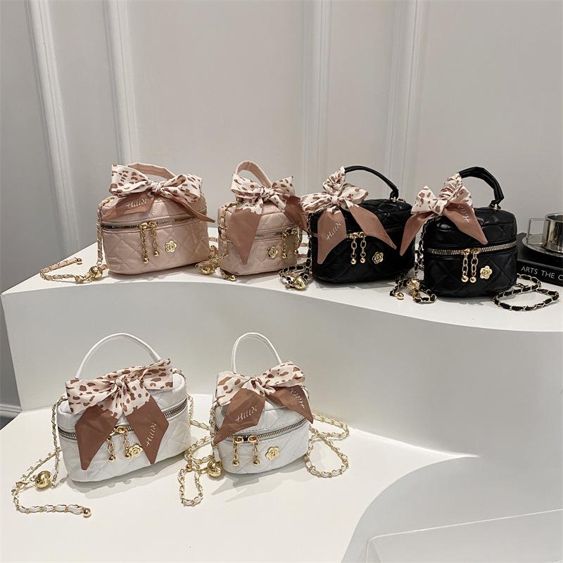 2025 Summer Mini Diamond-Pattern Crossbody Bag with Golden Ball Chain for Women