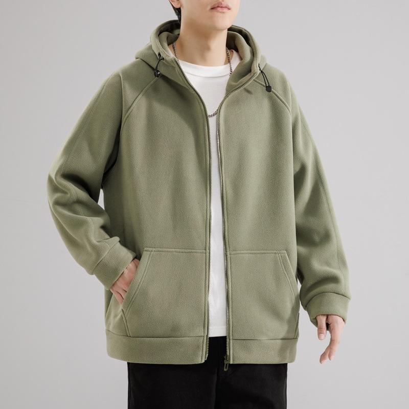 

Осенне-зимняя куртка из плотного флиса, мужской теплый кардиган с капюшоном, мужской трендовый свободный повседневный топ M