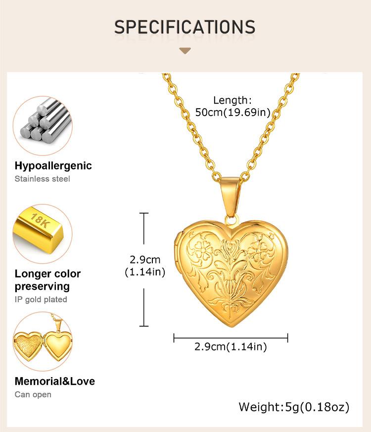 Custom Photo Locket Necklace for Women, Stainless Steel Heart Pendant Holds Pictures with Adjustable Link Jewelry