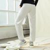Anta Série de Treino Cor Sólida Cintura Média Cordão Lã Punho Calças Desportivas Calças Femininas Branco 962147504-2