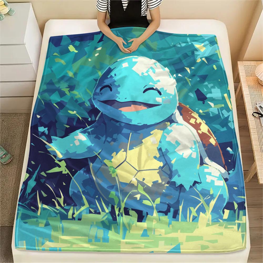 Squirtle Print Flannel Blanket, High quality Comfortable for All Seasons, Home Decor, Warmth and Comfort