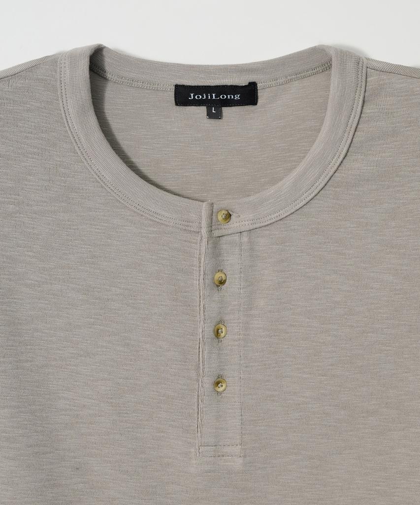 JOJILONG Jn153 Vintage Slub Henley Half T-Shirt - Ash Beige