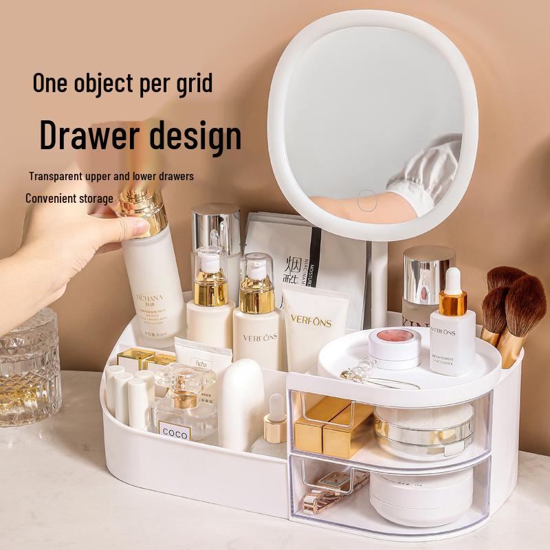 Drawer-Style Makeup Storage Box with Mirror and Skincare Organizer for Lipsticks