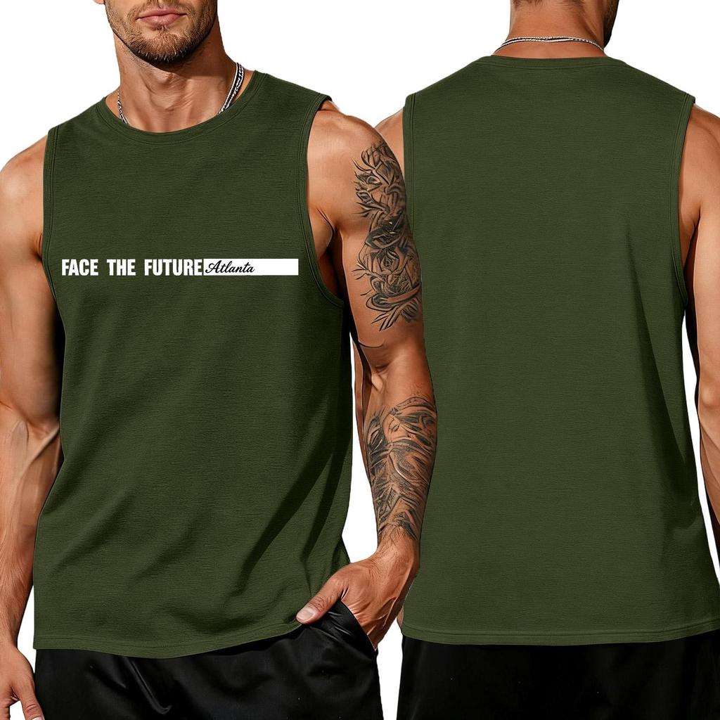 Men's Loose And Casual Trend Letter Pattern Printed Tank Top For Men, Men's Sporty Breathable Sleeveless Top