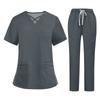 Soild Scrub Working Uniform Suit For Women's Cross V-Neck Short Sleeve Fun T-Shirts Workwear Tee With Pockets
