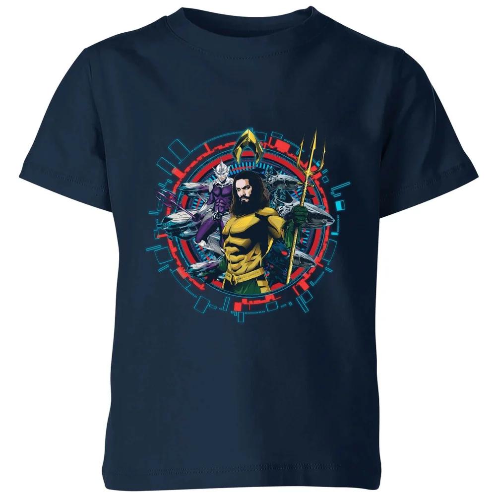 Aquaman Circular Portrait Kids  T-Shirt - Navy - 3-4 Years 140