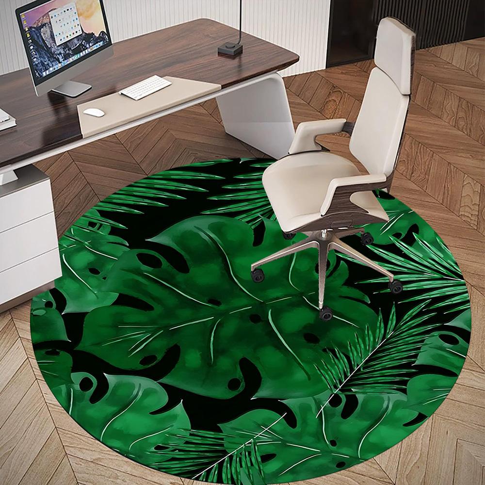 1pc Tropical Leaves Round Chair Mat Area Rug - Non-Slip, Floor Mat for Office, Bedroom, and Indoor Decor C1125174