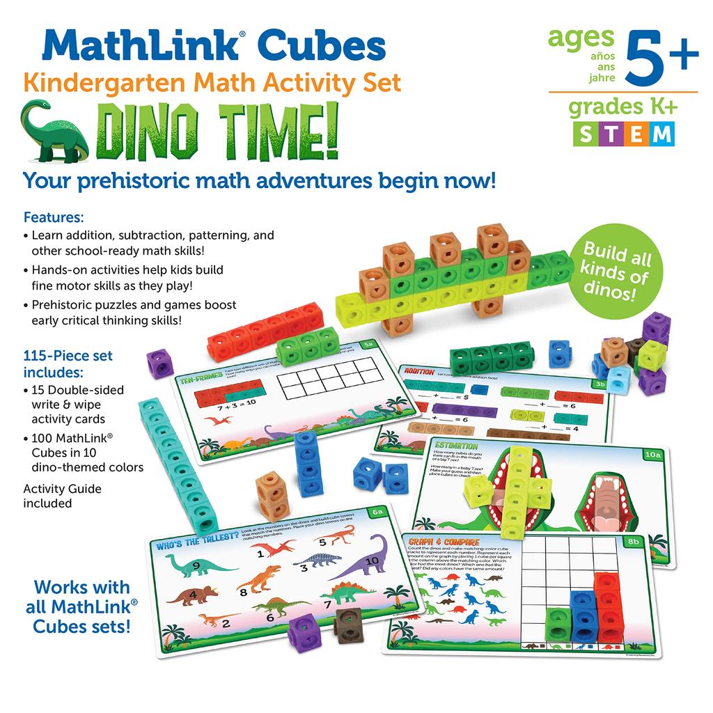 MathLink Series Math Activity Set, Dinosaur Cubes, 100 Blocks & Activity Cards, LER9330, Authentic