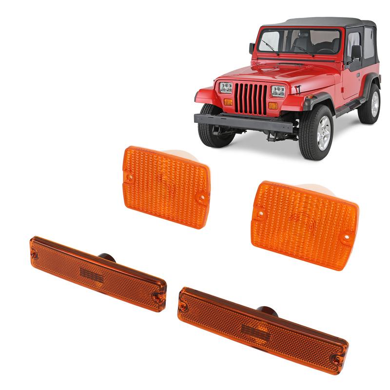 4PC Car Side Marker Light and Turn Signal Light Lens Housings Without Bulb 56001378 Replacement for Jeep Wrangler YJ 1987-1995