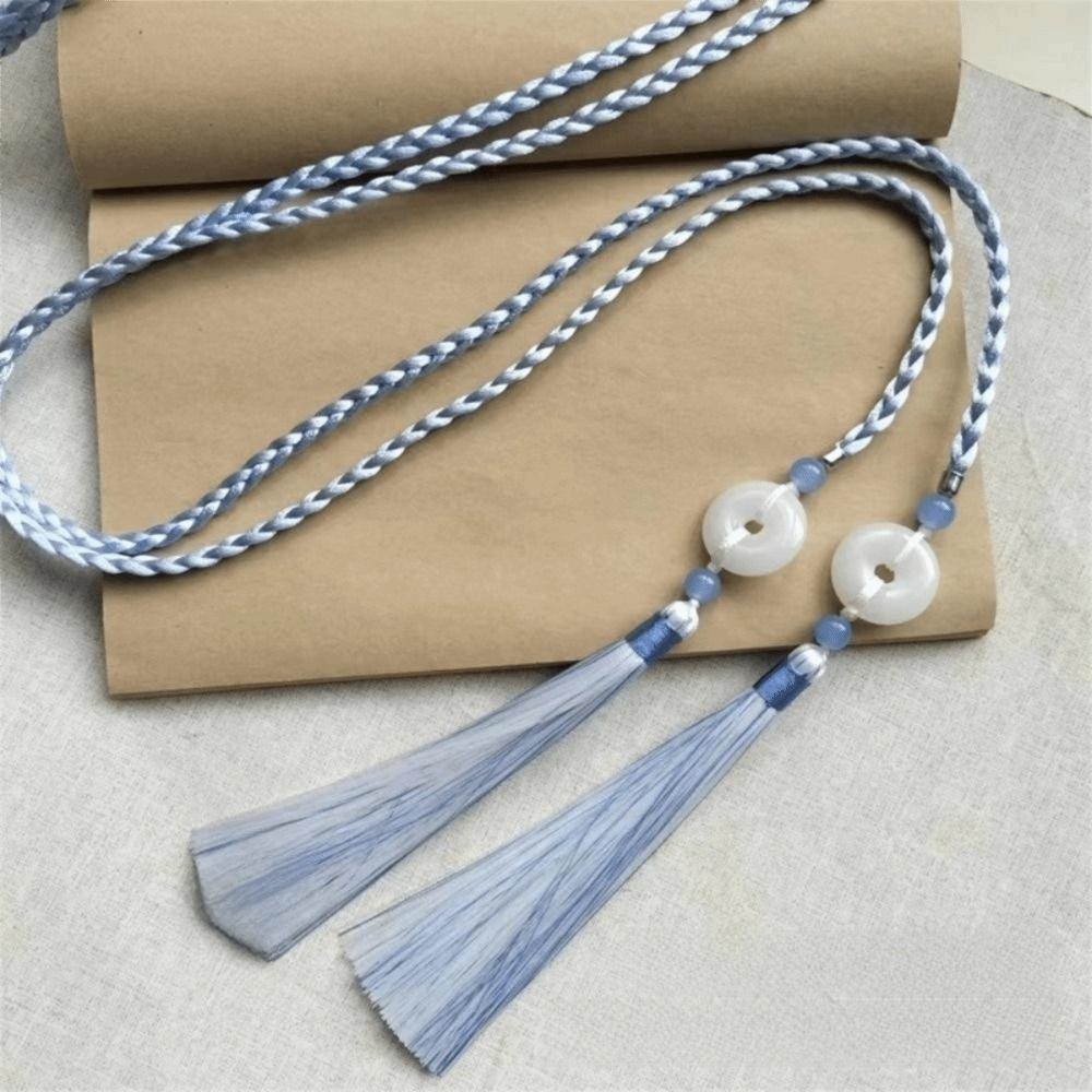 

Retro Handwoven Hanfu Waist Tie Belt Chinese Style Traditional Tassel Waist Cord Ping An Pendant Waist Rope for Men Women небо синє кольору
