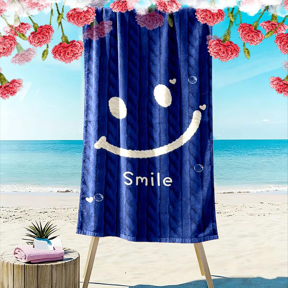 Smile Face with Blue Texture Beach Towel Quick-drying for Travel Outdoor Sports Jogging Beach and Swimming