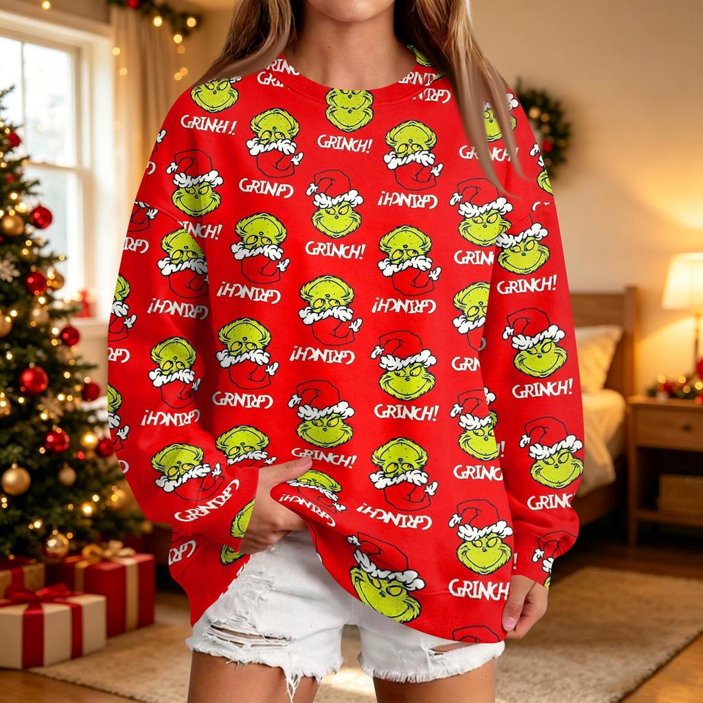 Women's Casual Christmas Print Neck Pullover Sweatshirt