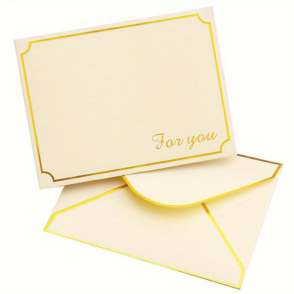 10pcs Golden Writable Greeting Cards Suitable for Birthday Wedding Blessings Congratulations Paper Envelopes ZSY