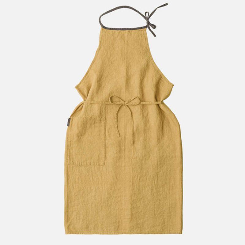LinoeLina Lithuanian Linen Apron Round Neck Type (Antique Yellow)
