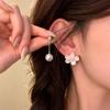Elegant Pink Cherry Blossom Pearl Tassel Earrings for Women – Unique and Beautiful Fairy Floral Stud Jewelry